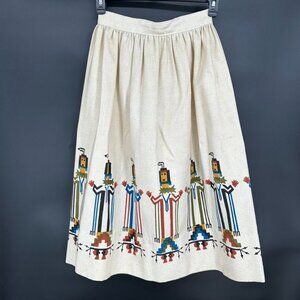 RARE 1950s Vintage Aztec Southwestern Folk Art Full High-Waist Maxi Skirt 26''